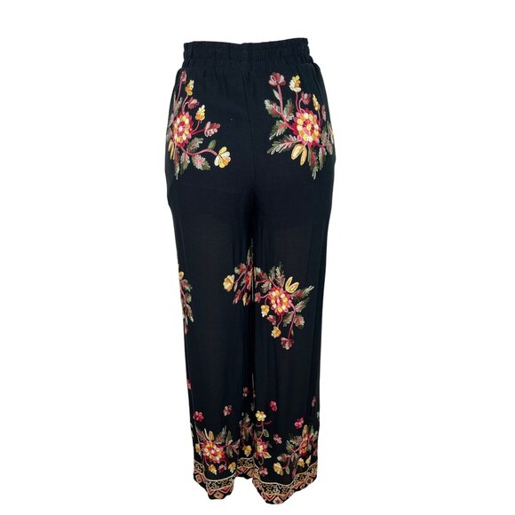 Liv Los Angeles Women’s Black Floral Embroidered Wide-Leg Pants Sz S - New - Picture 3 of 7
